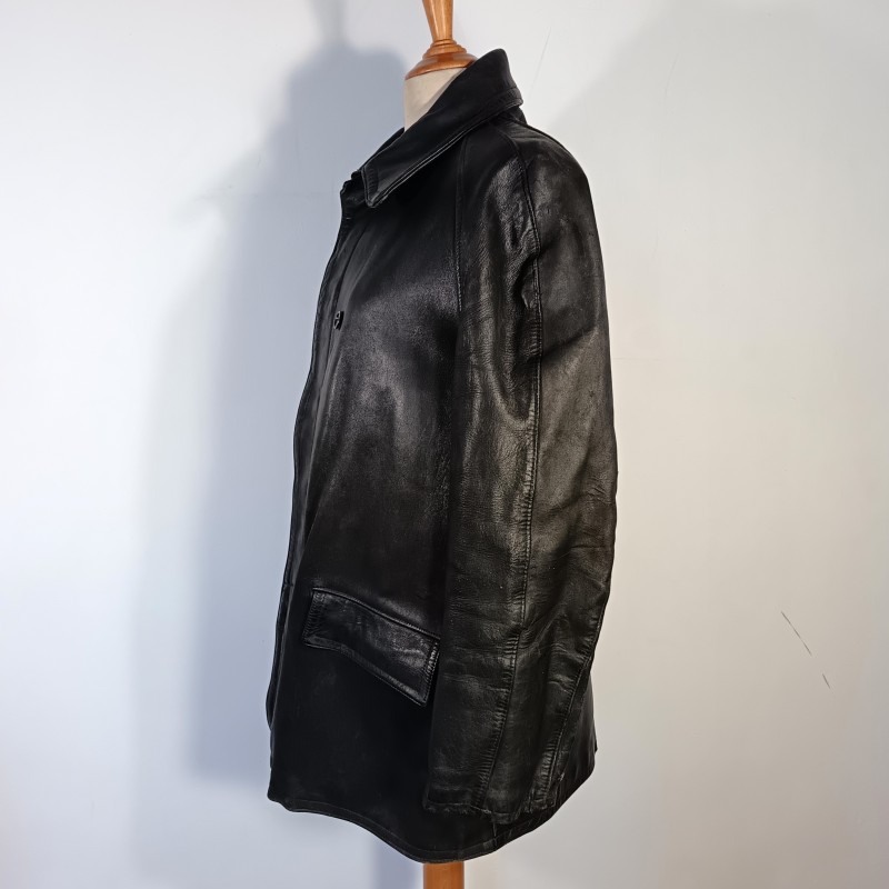 VESTE MILITAIRE EN CUIR NOIR DE GENDARME OU SAPEURS POMPIERS ANNEES 1950 1960